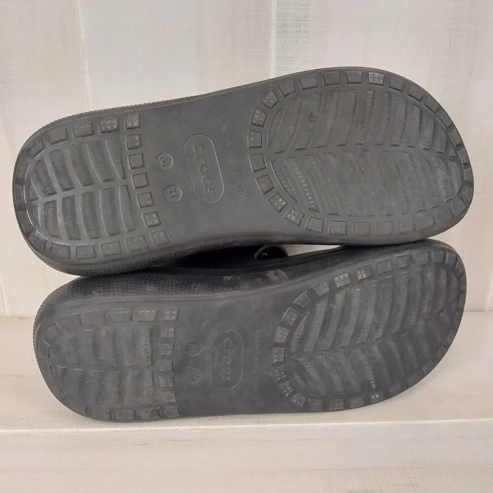 Crocs Classic Crush Thick Platform Sandal Men's Size 11 Black Slide Slipper